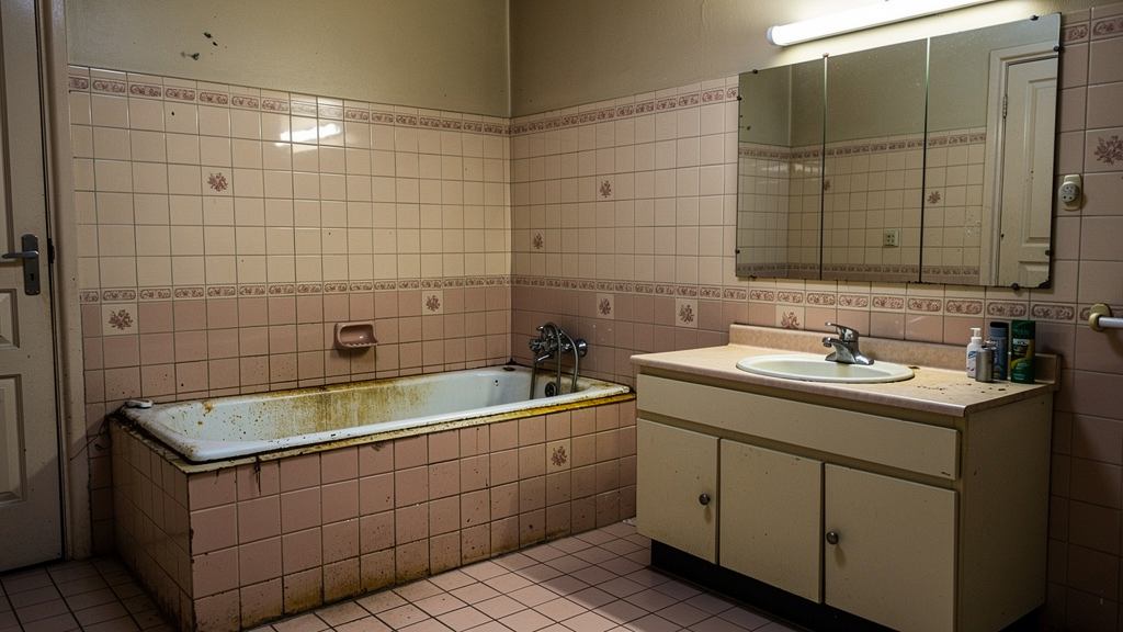 Voorbeeld, gedateerde badkamer vóór renovatie